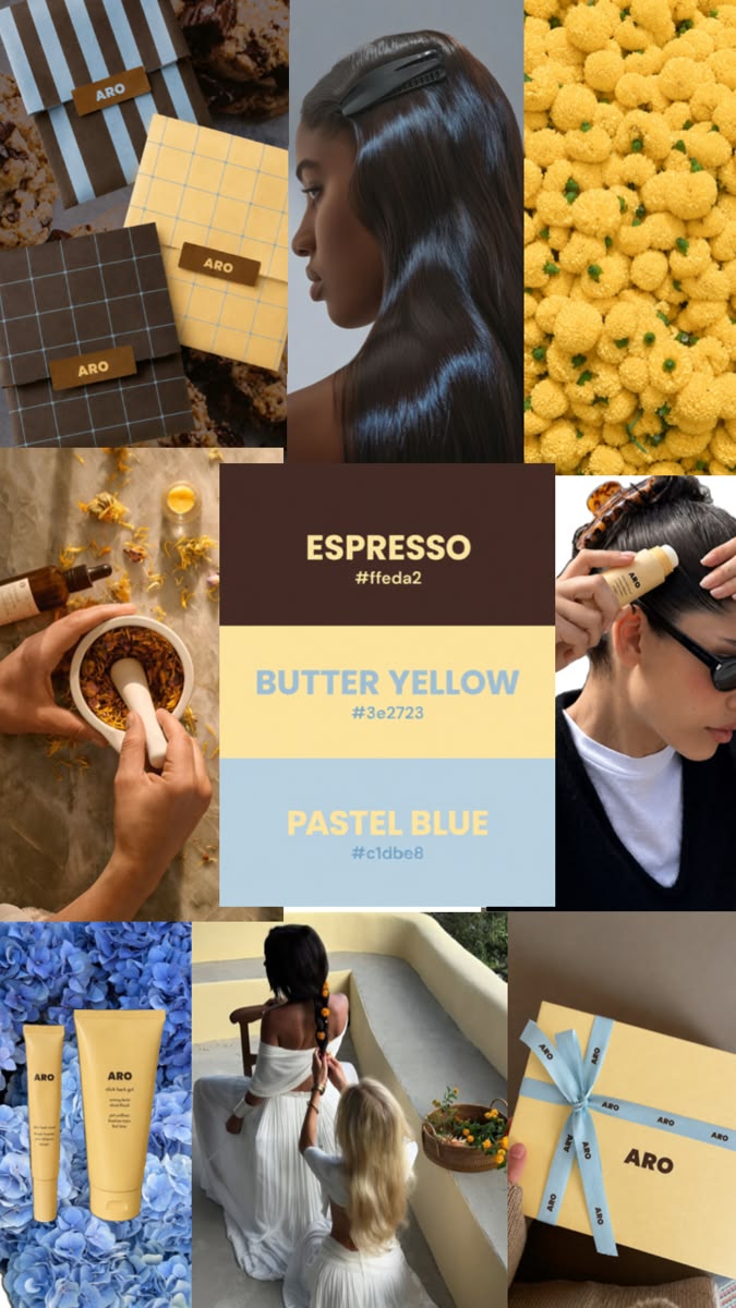 Moodboard brand ARO: palette, packaging e mood